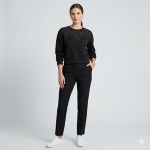 Cupcakes and Cashmere Black Rhinestone Sweatshirt Crewneck Pullover Glam SMALL
